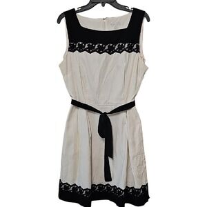 New York & Co Cream And Black Sleeveless Fit And Flare Dress Size 16 Womens